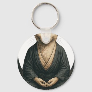 Zen Meditating Cat – Enso Circle Mindful Yoga Art  Key Ring