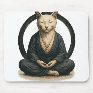 Zen Meditating Cat – Enso Circle Mindful Yoga Art  Mouse Mat
