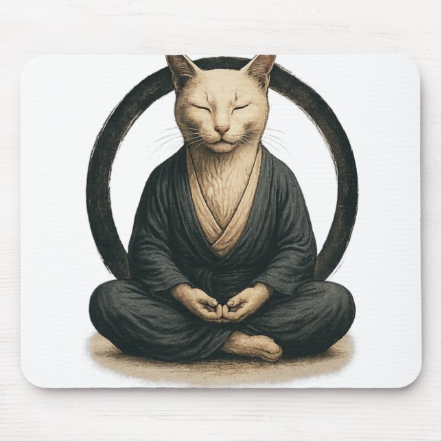 Zen Meditating Cat – Enso Circle Mindful Yoga Art  Mouse Mat (Front)