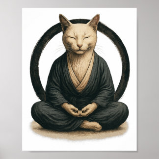Zen Meditating Cat – Enso Circle Mindful Yoga Art  Poster