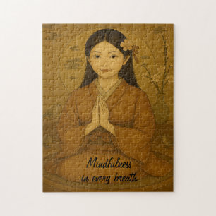 Zen Meditation art Mindfulness Yoga Brown Custom Jigsaw Puzzle