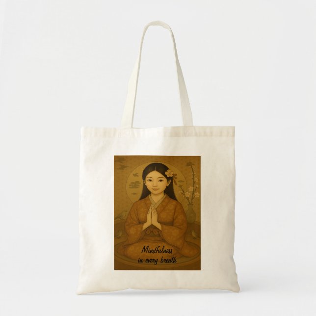 Zen Meditation art Mindfulness Yoga Brown Custom Tote Bag (Front)