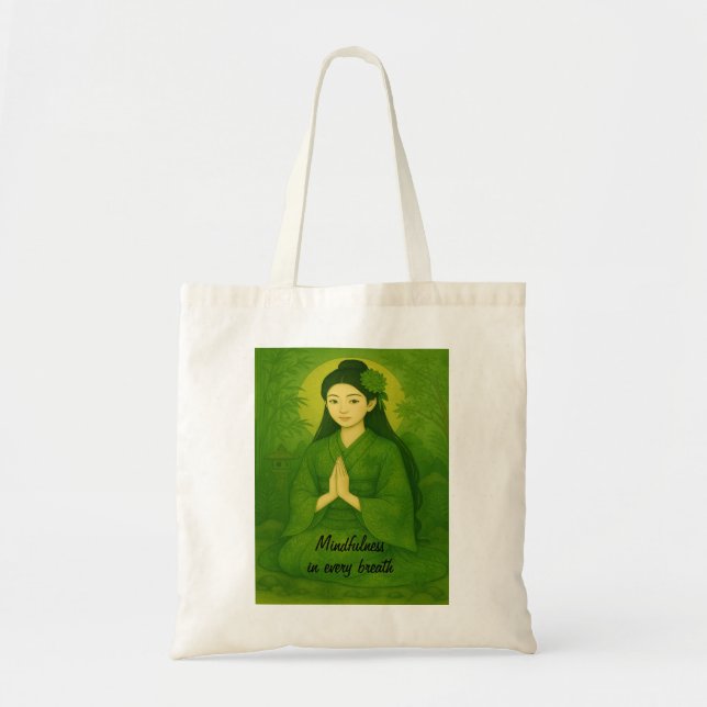 Zen Meditation art Mindfulness Yoga Green Custom Tote Bag (Front)