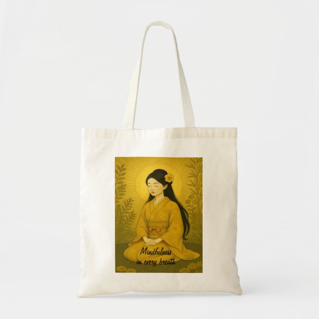 Zen Meditation art Mindfulness Yoga Yellow Custom Tote Bag (Front)