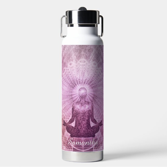 Zen Meditation Purple Personalised Water Bottle (Front)