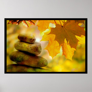 Zen meditation stones and Maple Leaves Poster