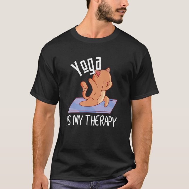 Zen Meditation Yoga Is My Therapy Cat Omm T-Shirt (Front)