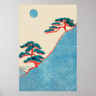 Zen Minimalist Seigaiha Landscape Art Ukiyo-e Poster