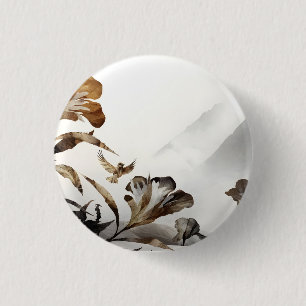 Zen Misty Mountain Birds Minimalist Nature 3 Cm Round Badge