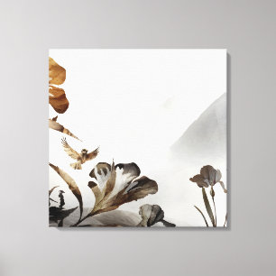 Zen Misty Mountain Birds Minimalist Nature Canvas Print