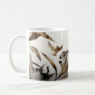Zen Misty Mountain Birds Minimalist Nature Coffee Mug