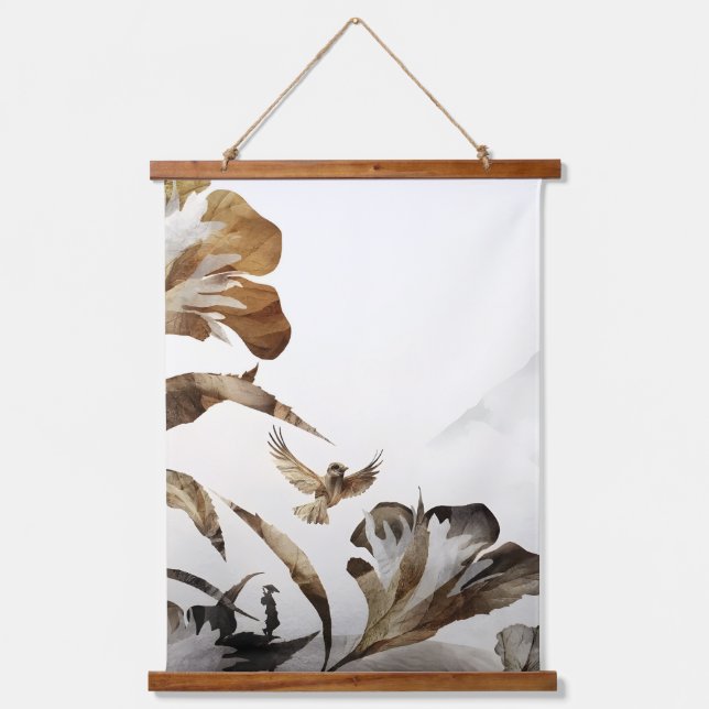Zen Misty Mountain Birds Minimalist Nature Hanging Tapestry (Front)