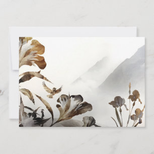 Zen Misty Mountain Birds Minimalist Nature Holiday Card