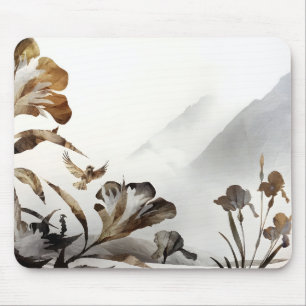 Zen Misty Mountain Birds Minimalist Nature Mouse Mat