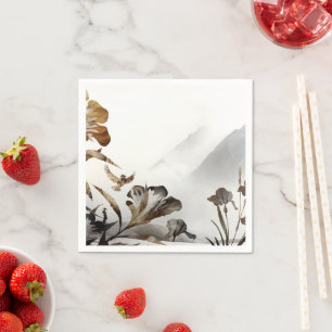 Zen Misty Mountain Birds Minimalist Nature Napkin