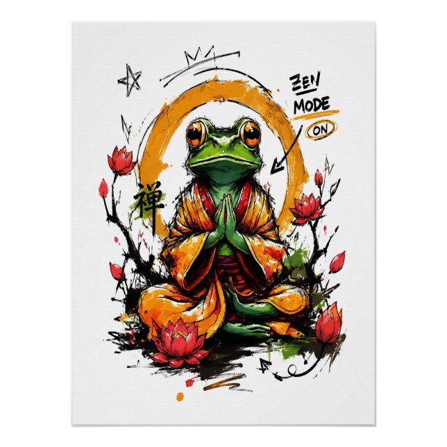 Zen Mode On Meditating Frog Monk Poster (Front)