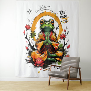 Zen Mode On Meditating Frog Monk Tapestry