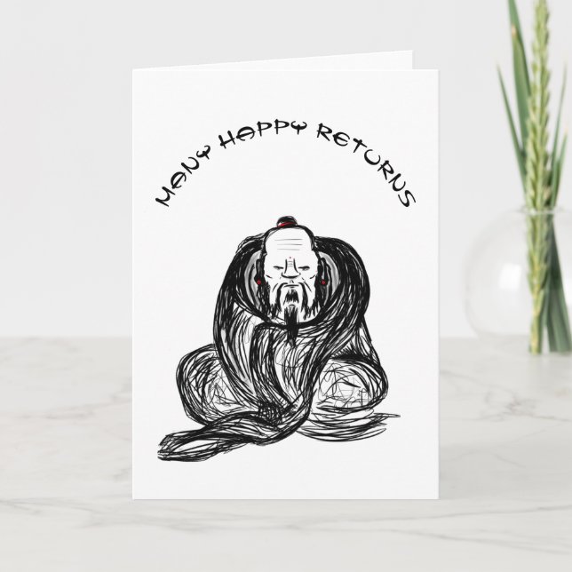 Zen Monk Happy Returns Birthday Card (Front)