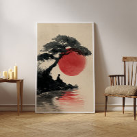 Zen Monk Meditating Sunset Art - Minimalist Print