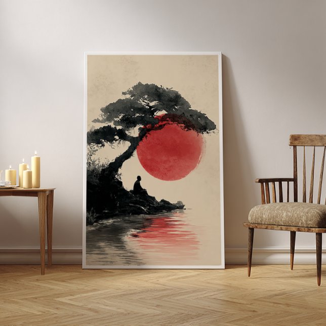 Zen Monk Meditating Sunset Art - Minimalist Print (Creator Uploaded)