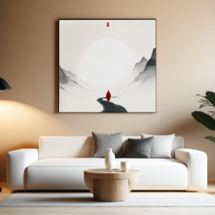 Zen Monk Path Wall Art - Minimalist Ink Decor