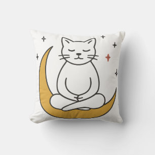 Zen Moon Cat Meditation Art Cushion