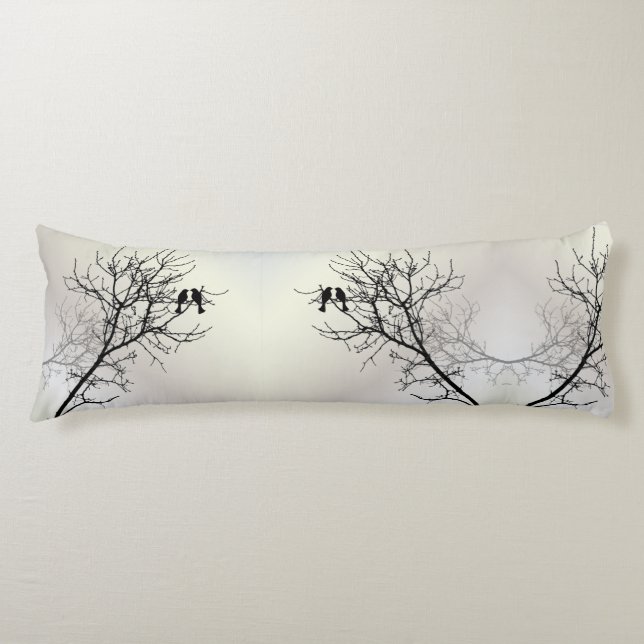 zen nature landscape black white tree silhouette body cushion (Front)