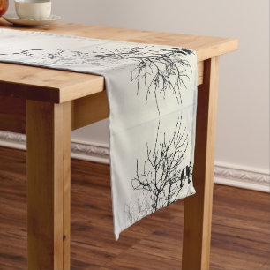 zen nature landscape black white tree silhouette medium table runner