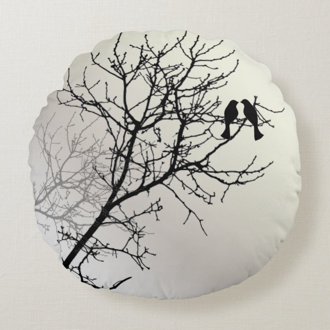 zen nature landscape black white tree silhouette round cushion (Front)