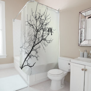 zen nature landscape black white tree silhouette shower curtain