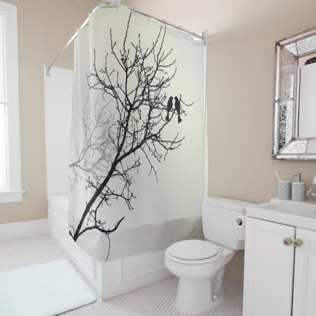 zen nature landscape black white tree silhouette shower curtain (In Situ)
