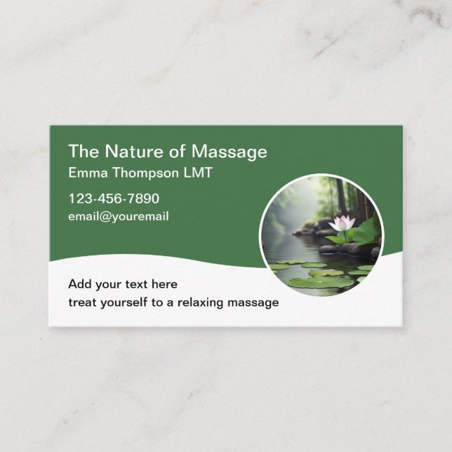 Zen Nature Theme Massage Therapist Business Cards (Front)