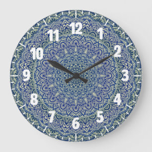 Zen Navy and yellow Mandala Large Clock