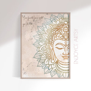 Zen neatral tones gold buddha yoga lover wall art