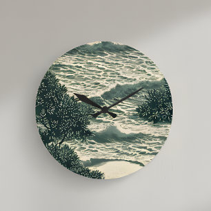 Zen Ocean Waves Monochrome Art Clock