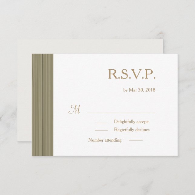 Zen olive gold white subtle stripes wedding RSVP Invitation (Front/Back)