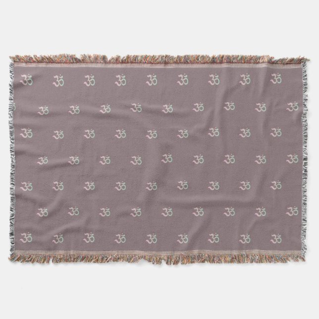 Zen Om symbol pattern Sanskrit pastel pink blanket (Front)