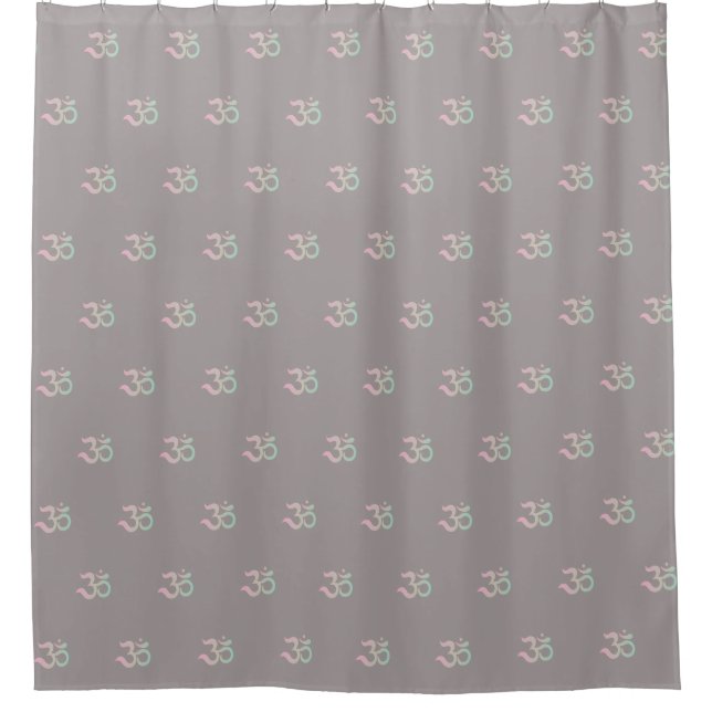 Zen Om symbol pattern Sanskrit pink shower curtain (Front)