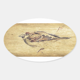 Zen Oriental art pencil sketch wild bird Oval Sticker