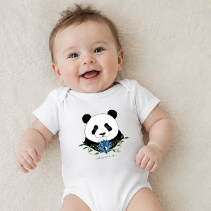 Zen Panda Bear Blue Lotus Yin Yang Green Baby Bodysuit