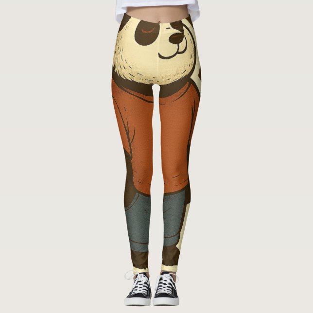 Zen Panda Sticker – Relaxed Cartoon Bear in Casual Leggings (Front)