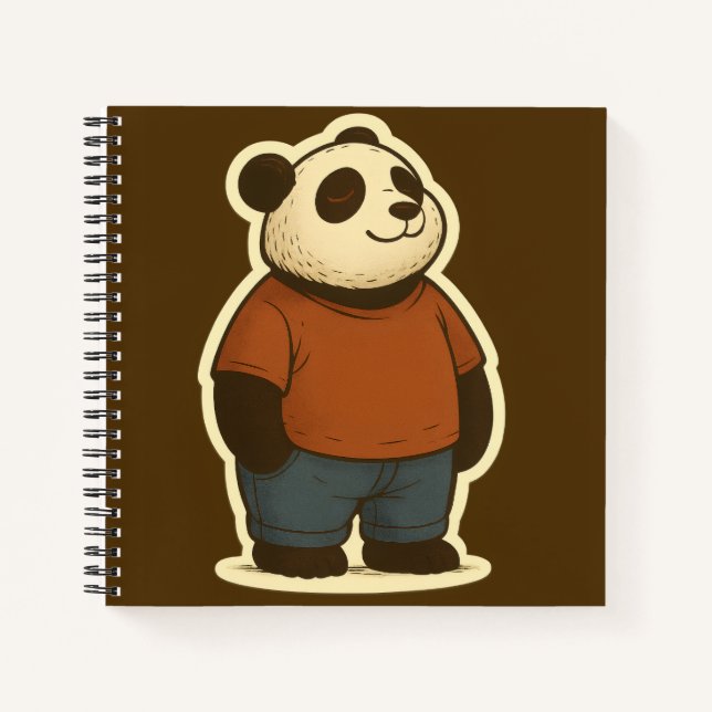 Zen Panda Sticker – Relaxed Cartoon Bear in Casual Notebook (Front)