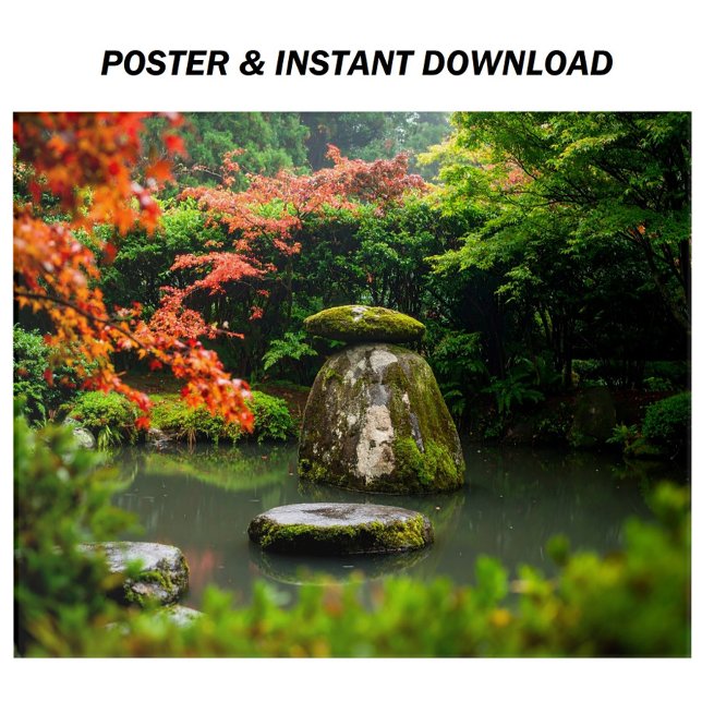 Zen Pond Garden with Water and Red Maple Poster (Creator Uploaded)