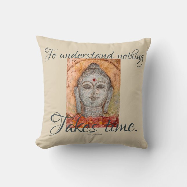 Zen Proverb Buddha Watercolor Art Pillow (Front)