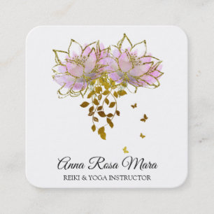 *~* Zen QR AP32  Pink Lotus Butterfly  Floral Logo Square Business Card