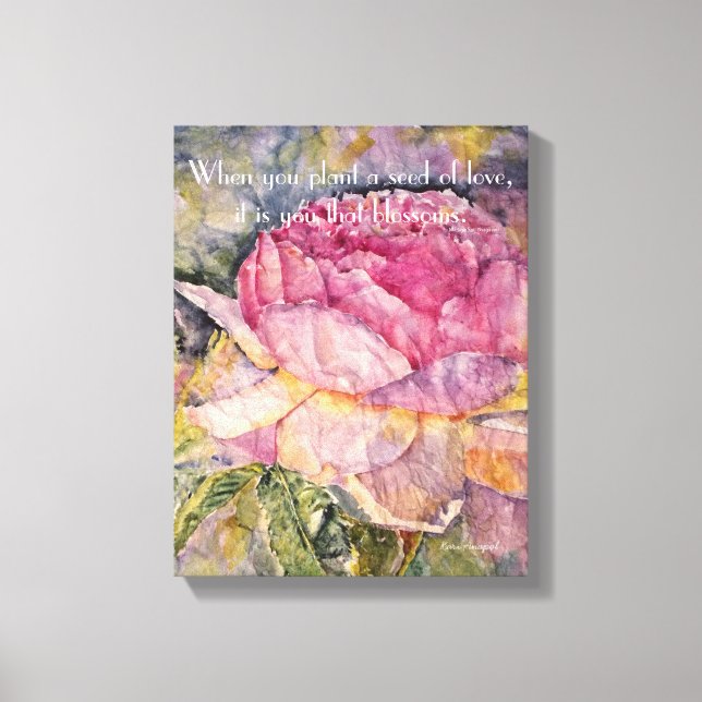 Zen Quote Rose Watercolor Canvas Print (Front)