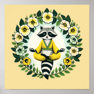 Zen Racoon Meditation Raccoons Yoga Poster