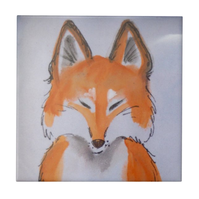 Zen Red Fox Art Minimal White Animal Painting Tile (Front)