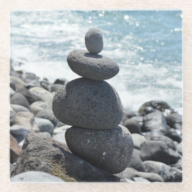 Zen Rock Pile Stone Stacking Beach Coaster (Front)