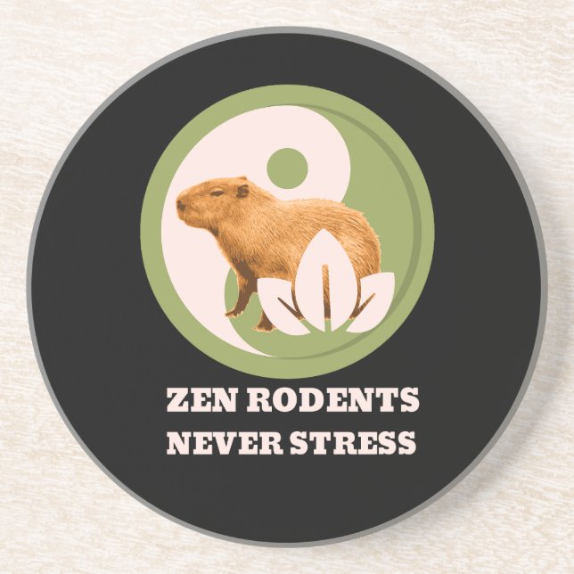 Zen Rodents Never Stress Capybara Humour Coaster (Front)